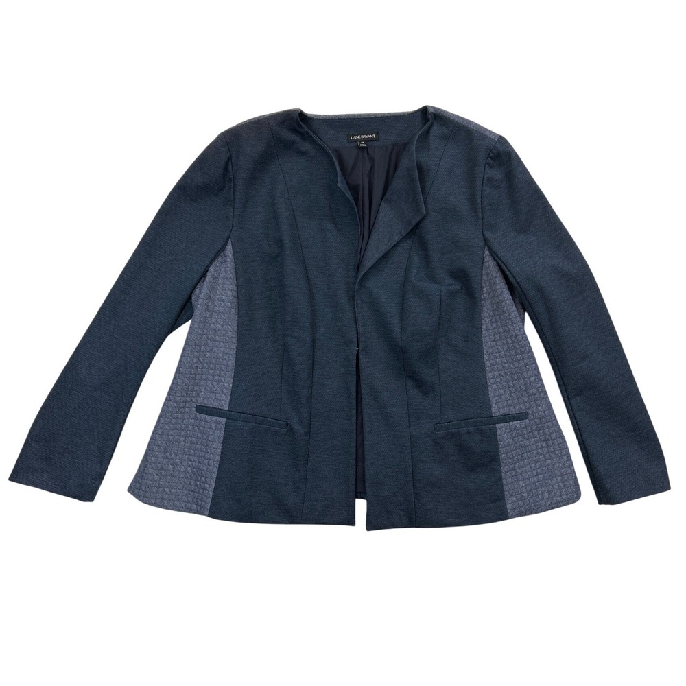 Lane Bryant Blazer Jacket Womens 24 Navy Blue‎ Textured Open Front